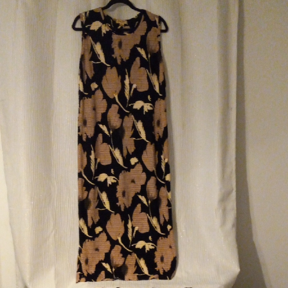 Black and Tan Floral Maxi Dress - Sleeveless Elegant Style